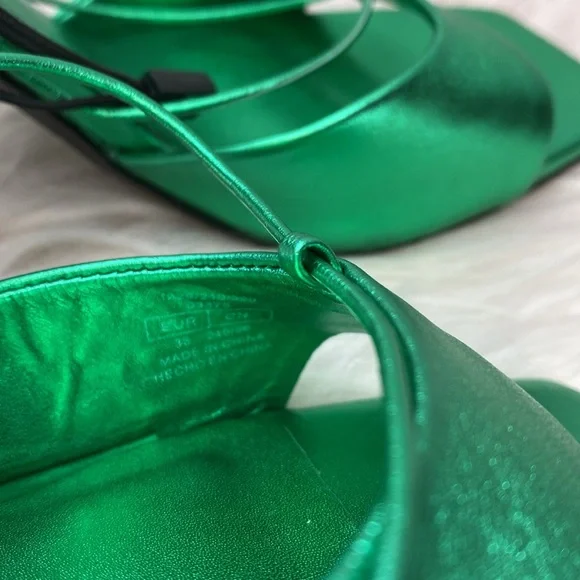 NWOT Zara Metallic Green Lace-up Leather Sandals, Size 7.5 - Picture 15 of 17